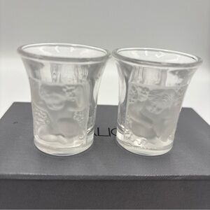 Lalique LES ENFANTS Shot Glasses New In Box 1 Pair Vintage For Collectors